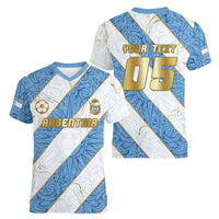 Custom Argentina Football Women V-Neck T-Shirt Sun Of May Baroque Filigree Gold Striped Patterns