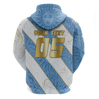 Custom Argentina Football Zip Hoodie Sun Of May Baroque Filigree Gold Striped Patterns