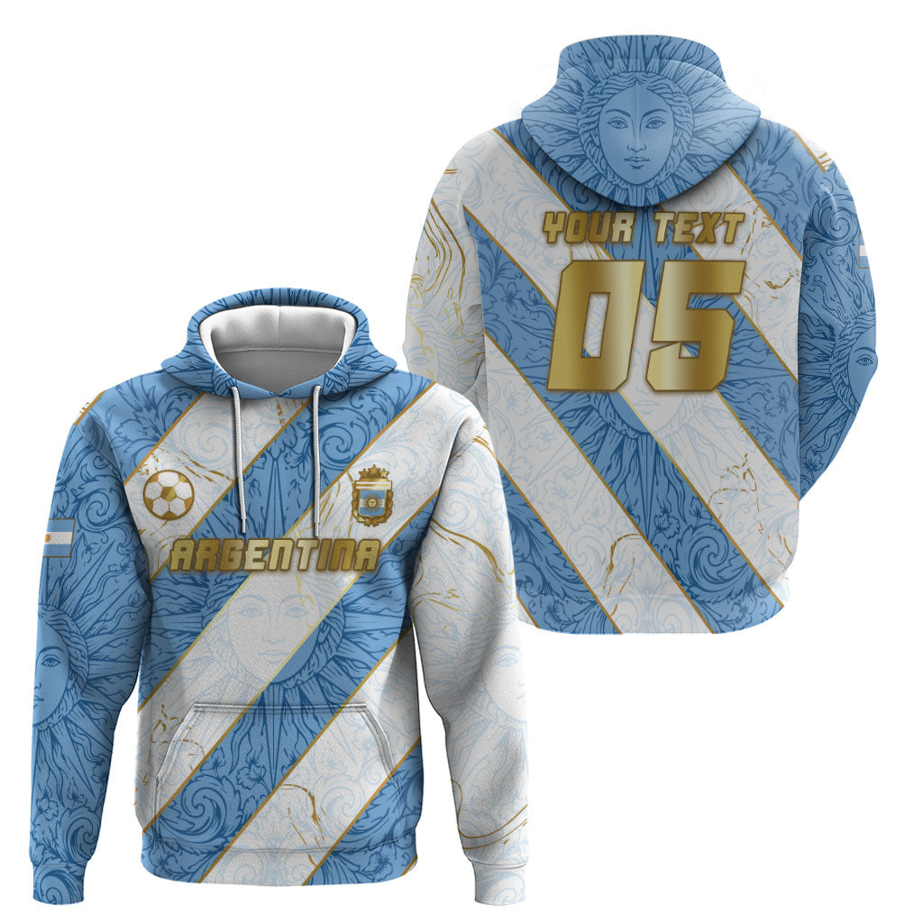 Custom Argentina Football Zip Hoodie Sun Of May Baroque Filigree Gold Striped Patterns