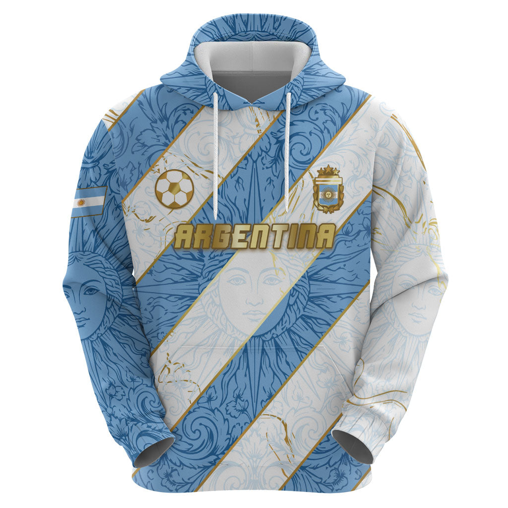 Custom Argentina Football Zip Hoodie Sun Of May Baroque Filigree Gold Striped Patterns