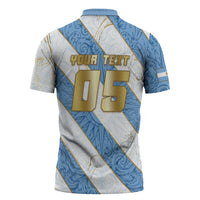Custom Argentina Football Zipper Polo Shirt Sun Of May Baroque Filigree Gold Striped Patterns