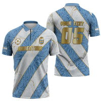 Custom Argentina Football Zipper Polo Shirt Sun Of May Baroque Filigree Gold Striped Patterns