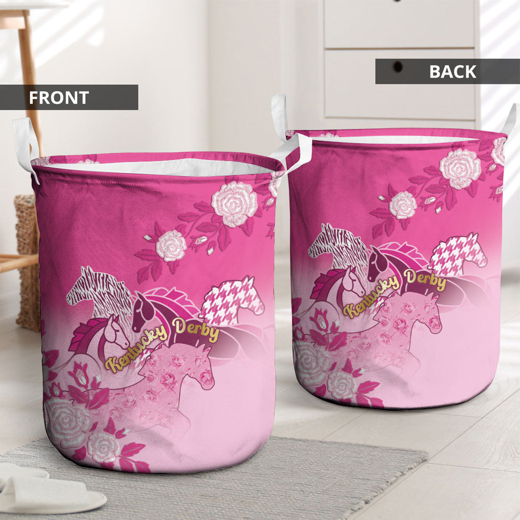 Kentucky Horse Laundry Basket Roses Equestrian Pattern Houndstooth Floral