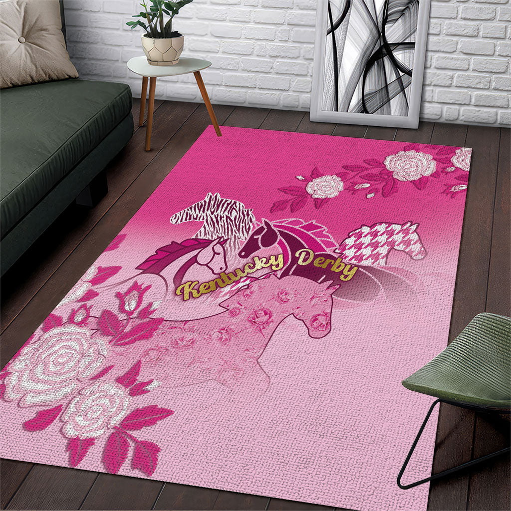 Kentucky Horse Area Rug Roses Equestrian Pattern Houndstooth Floral