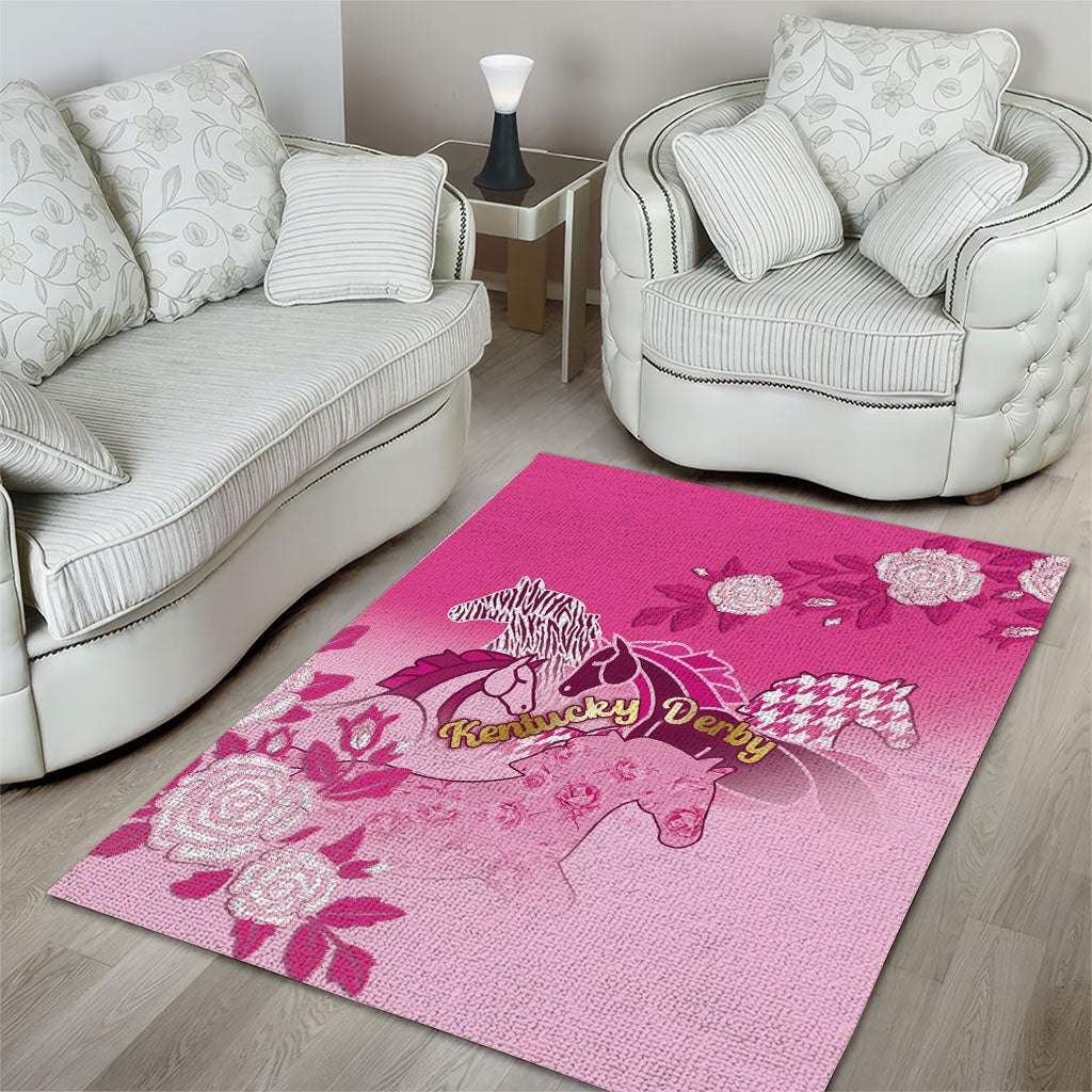 Kentucky Horse Area Rug Roses Equestrian Pattern Houndstooth Floral