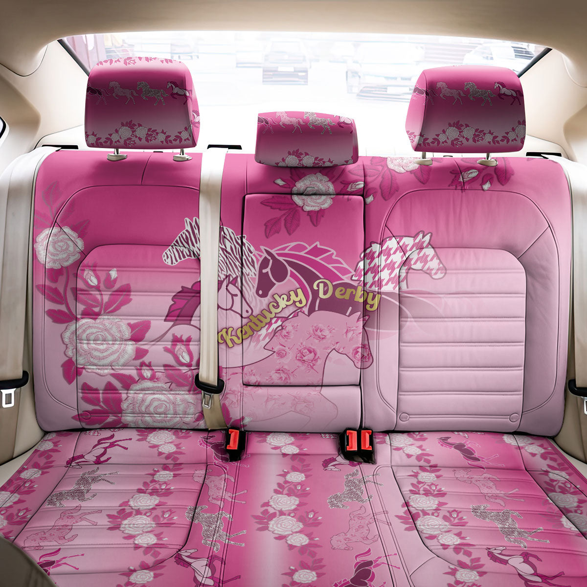 Kentucky Horse Back Car Seat Cover Roses Equestrian Pattern Houndstooth Floral