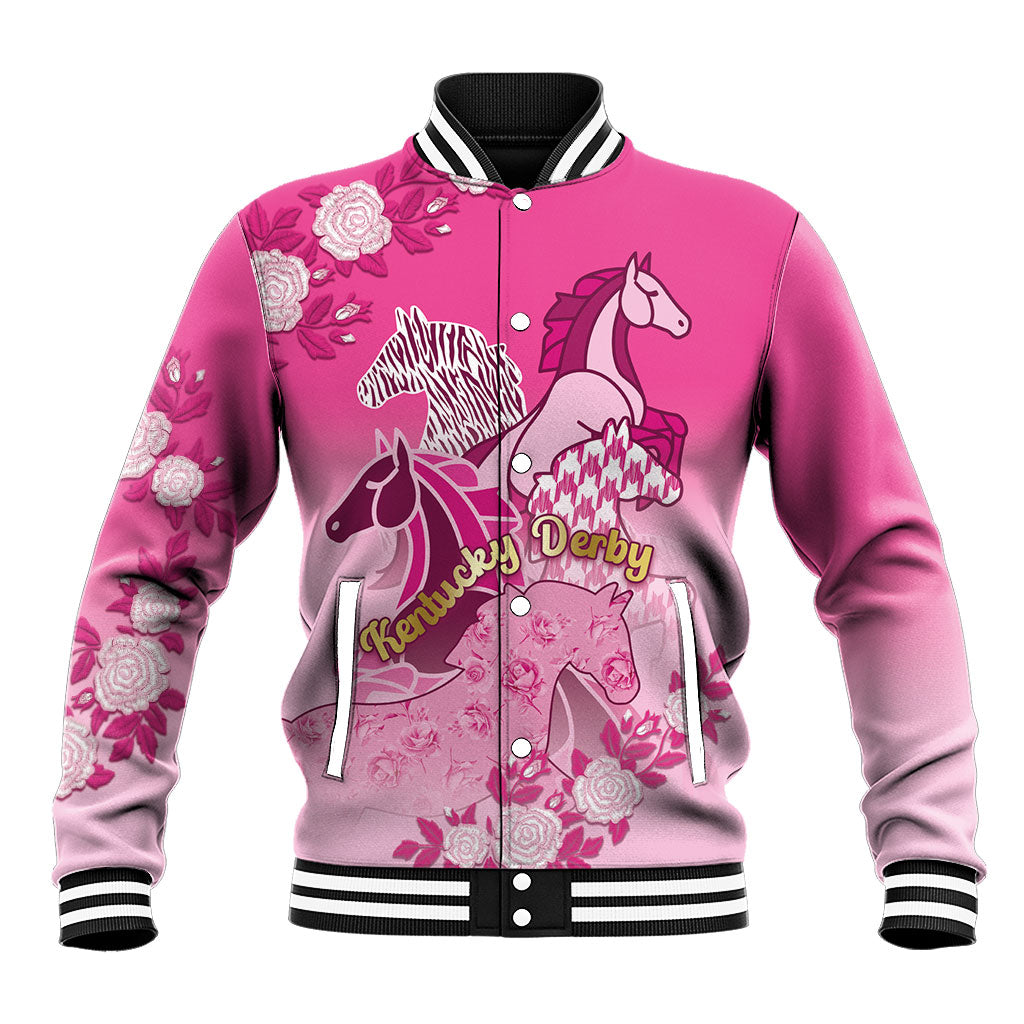 Personalized Kentucky Horse Baseball Jacket Roses Equestrian Pattern Houndstooth Floral