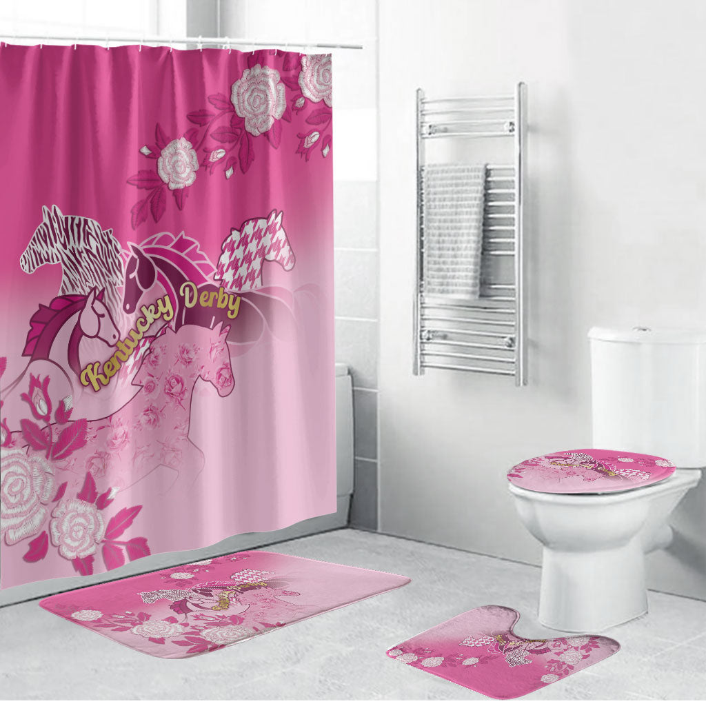 Kentucky Horse Bathroom Set Roses Equestrian Pattern Houndstooth Floral