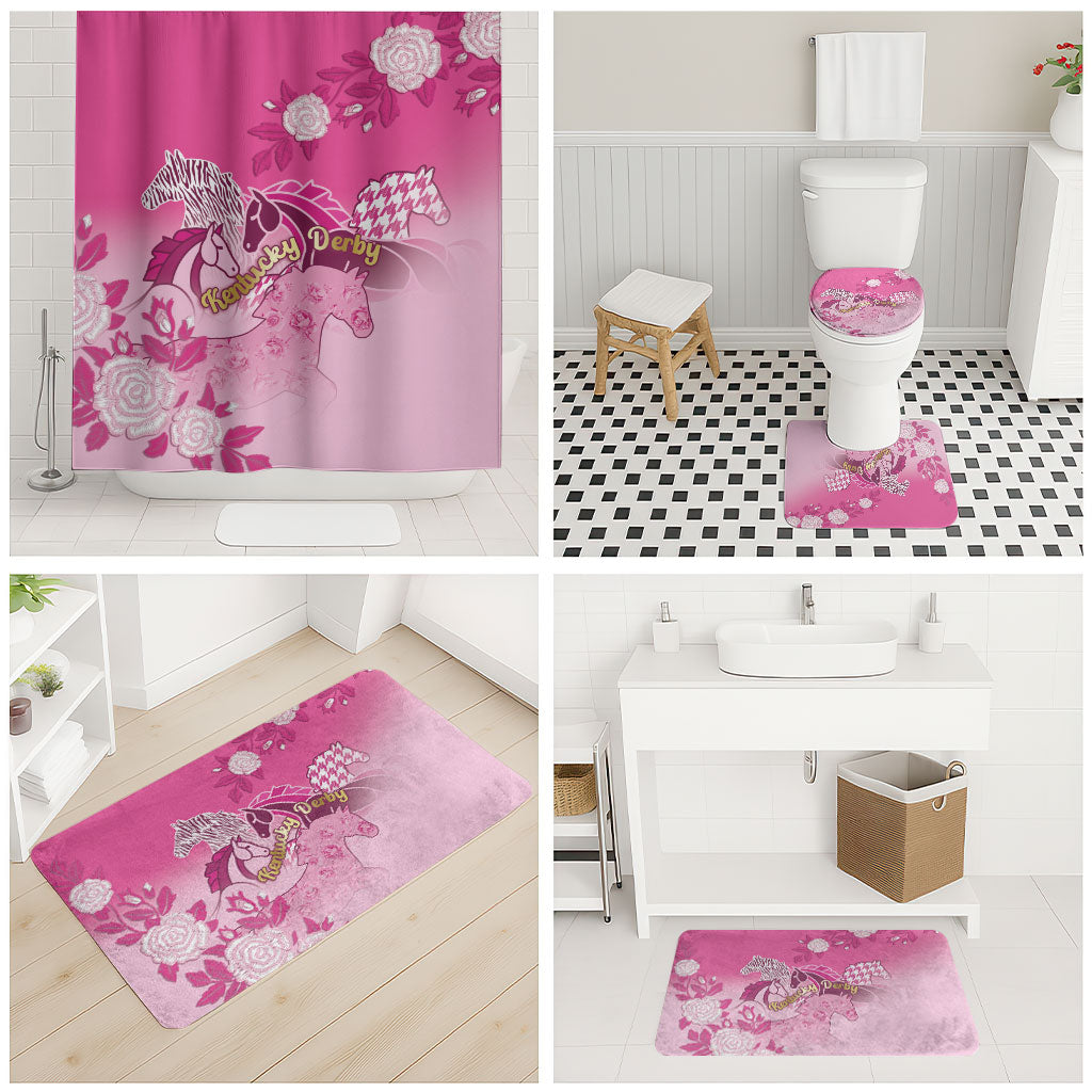 Kentucky Horse Bathroom Set Roses Equestrian Pattern Houndstooth Floral