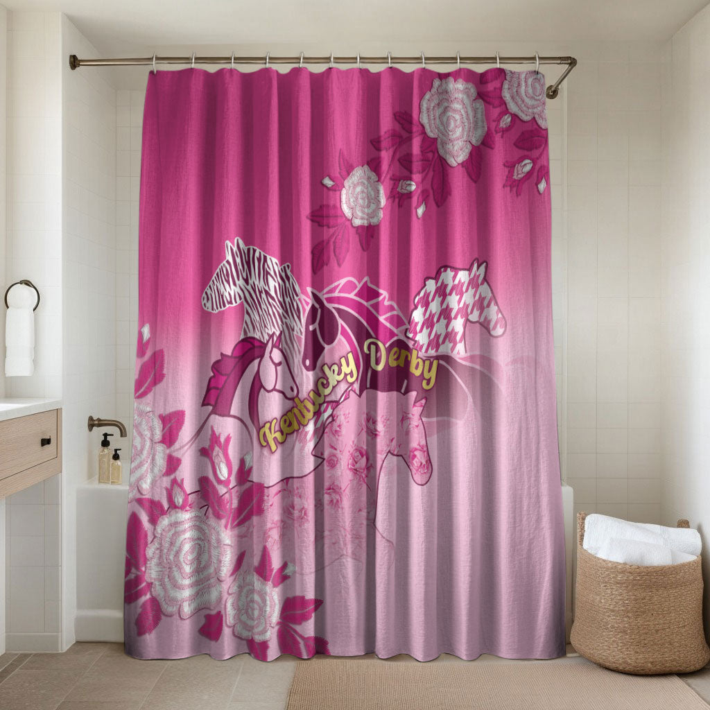 Kentucky Horse Bathroom Set Roses Equestrian Pattern Houndstooth Floral