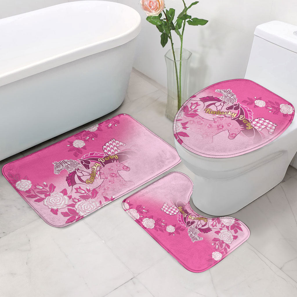 Kentucky Horse Bathroom Set Roses Equestrian Pattern Houndstooth Floral
