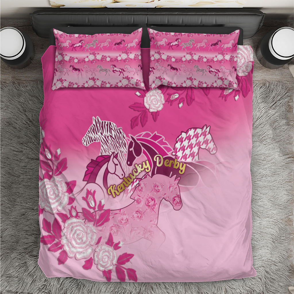 Kentucky Horse Bedding Set Roses Equestrian Pattern Houndstooth Floral