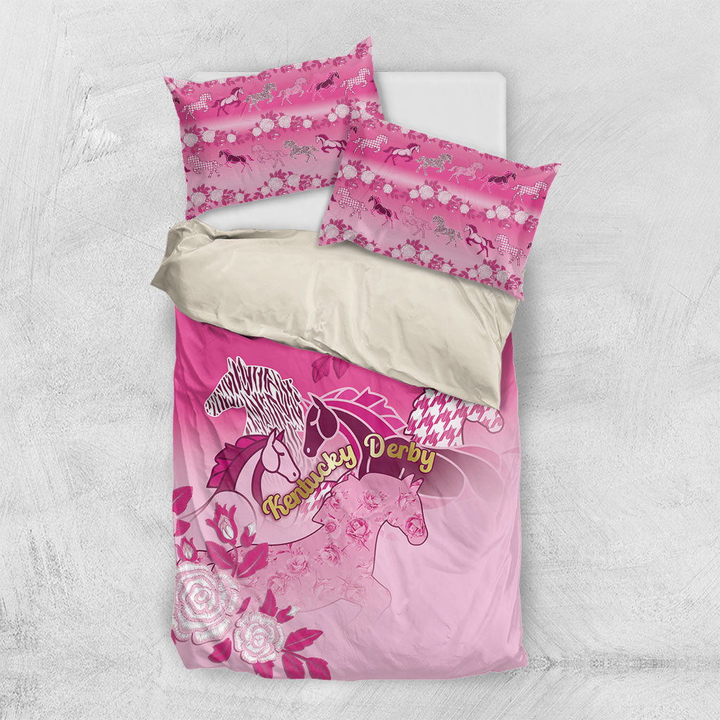 Kentucky Horse Bedding Set Roses Equestrian Pattern Houndstooth Floral