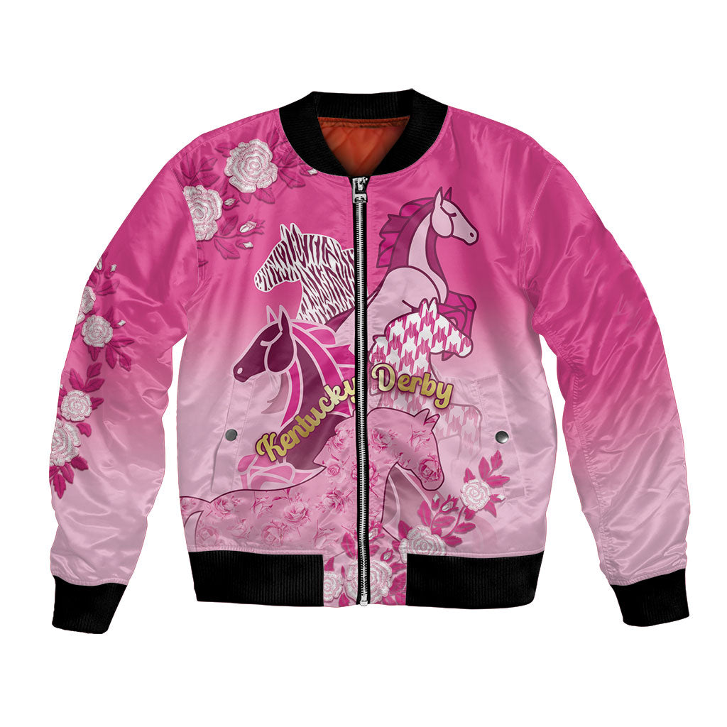 Personalized Kentucky Horse Bomber Jacket Roses Equestrian Pattern Houndstooth Floral