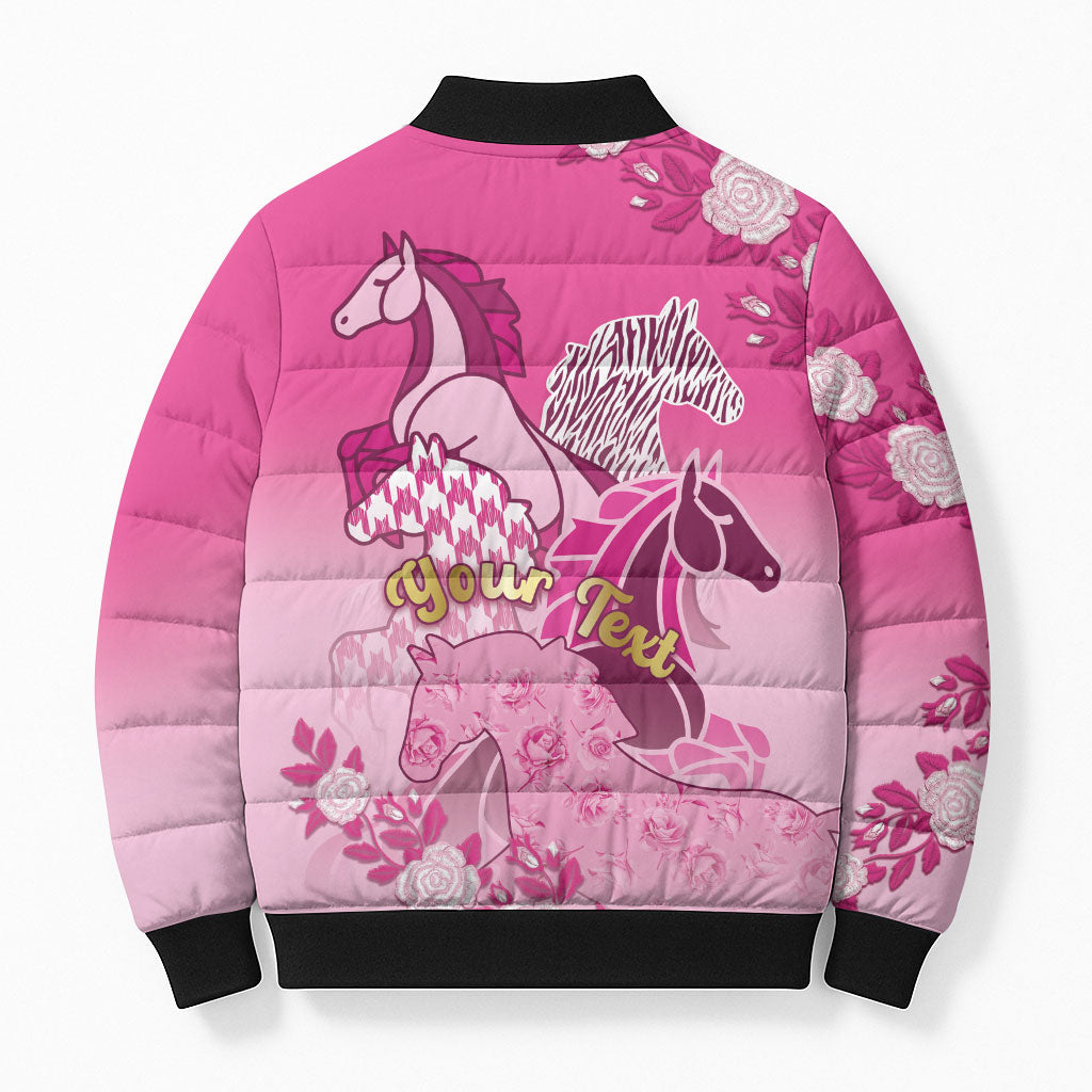 Personalized Kentucky Horse Bomber Puffer Jacket Roses Equestrian Pattern Houndstooth Floral