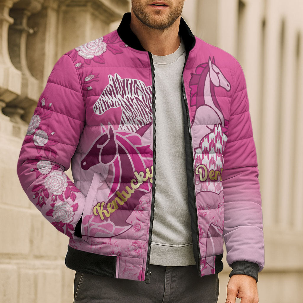 Personalized Kentucky Horse Bomber Puffer Jacket Roses Equestrian Pattern Houndstooth Floral
