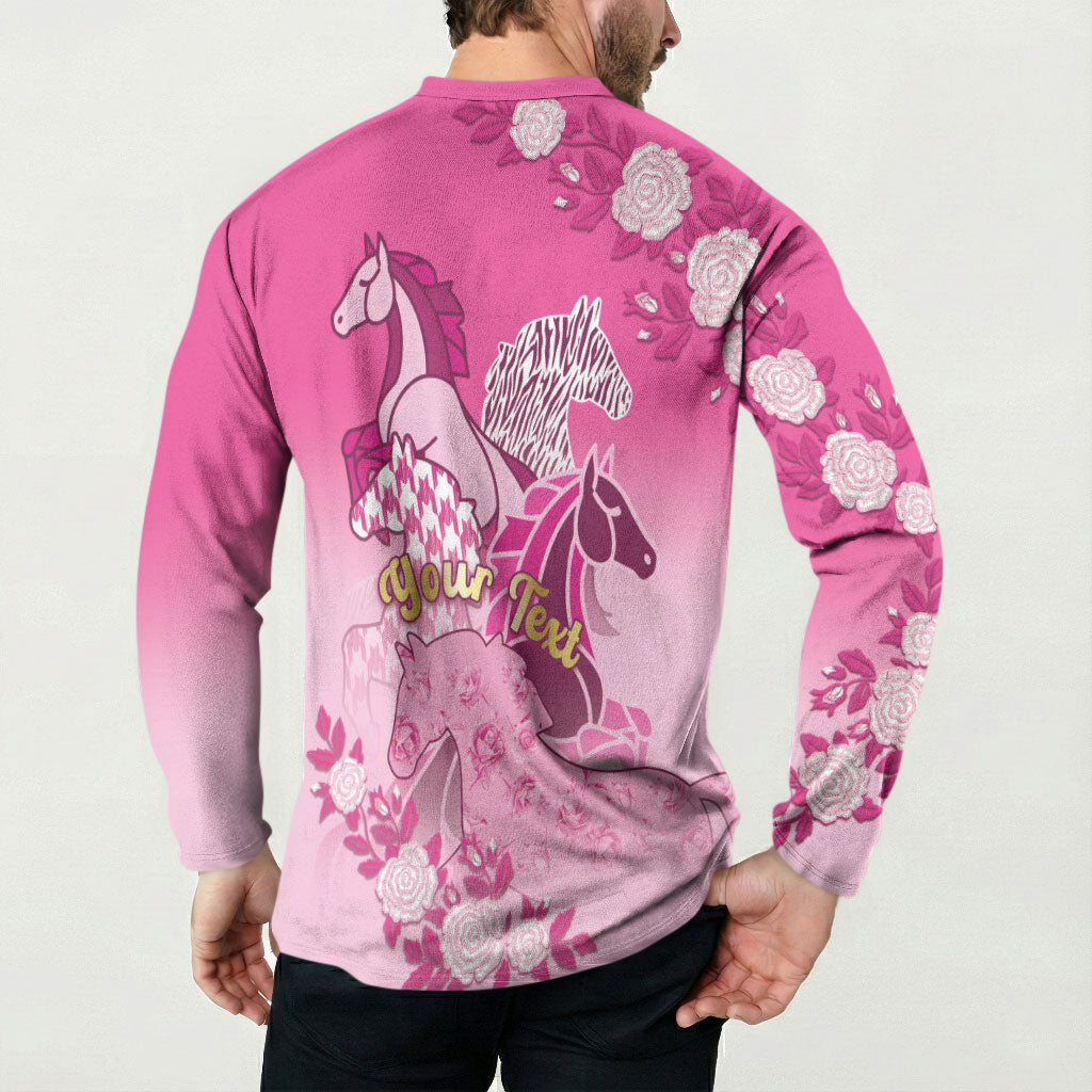 Personalized Kentucky Horse Button Sweatshirt Roses Equestrian Pattern Houndstooth Floral