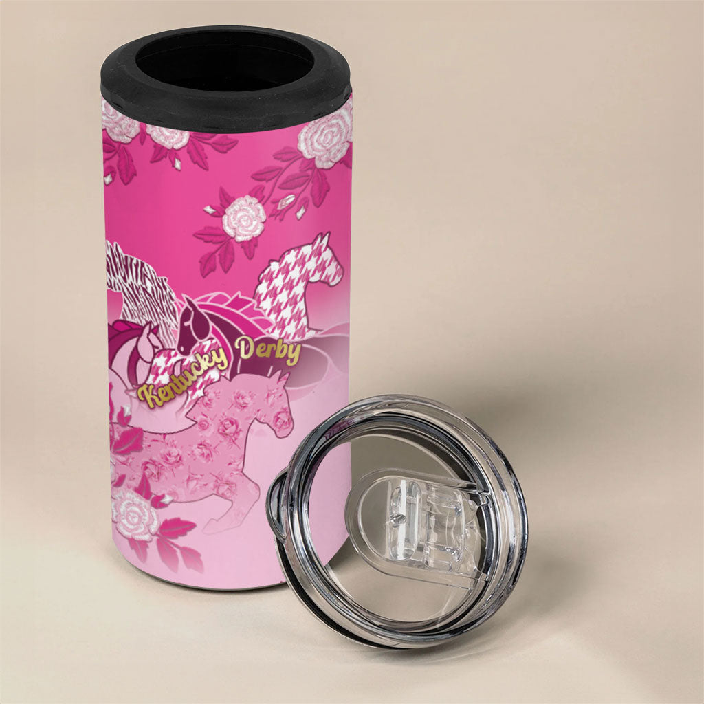 Personalized Kentucky Horse 4 in 1 Can Cooler Tumbler Roses Equestrian Pattern Houndstooth Floral