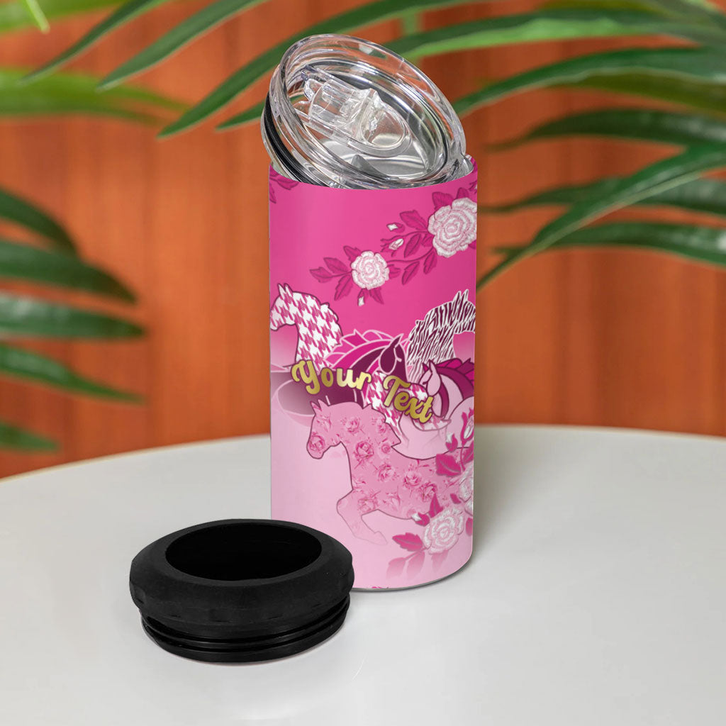 Personalized Kentucky Horse 4 in 1 Can Cooler Tumbler Roses Equestrian Pattern Houndstooth Floral