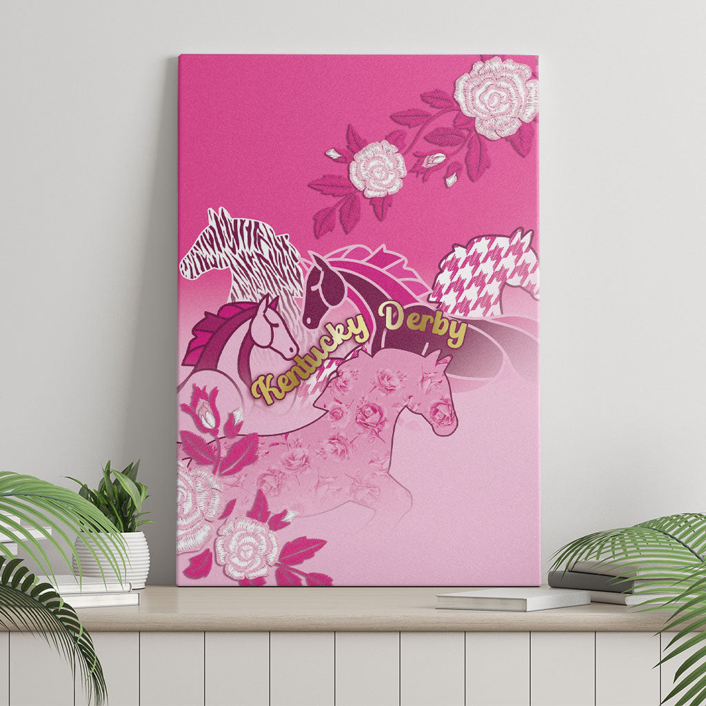 Kentucky Horse Canvas Wall Art Roses Equestrian Pattern Houndstooth Floral