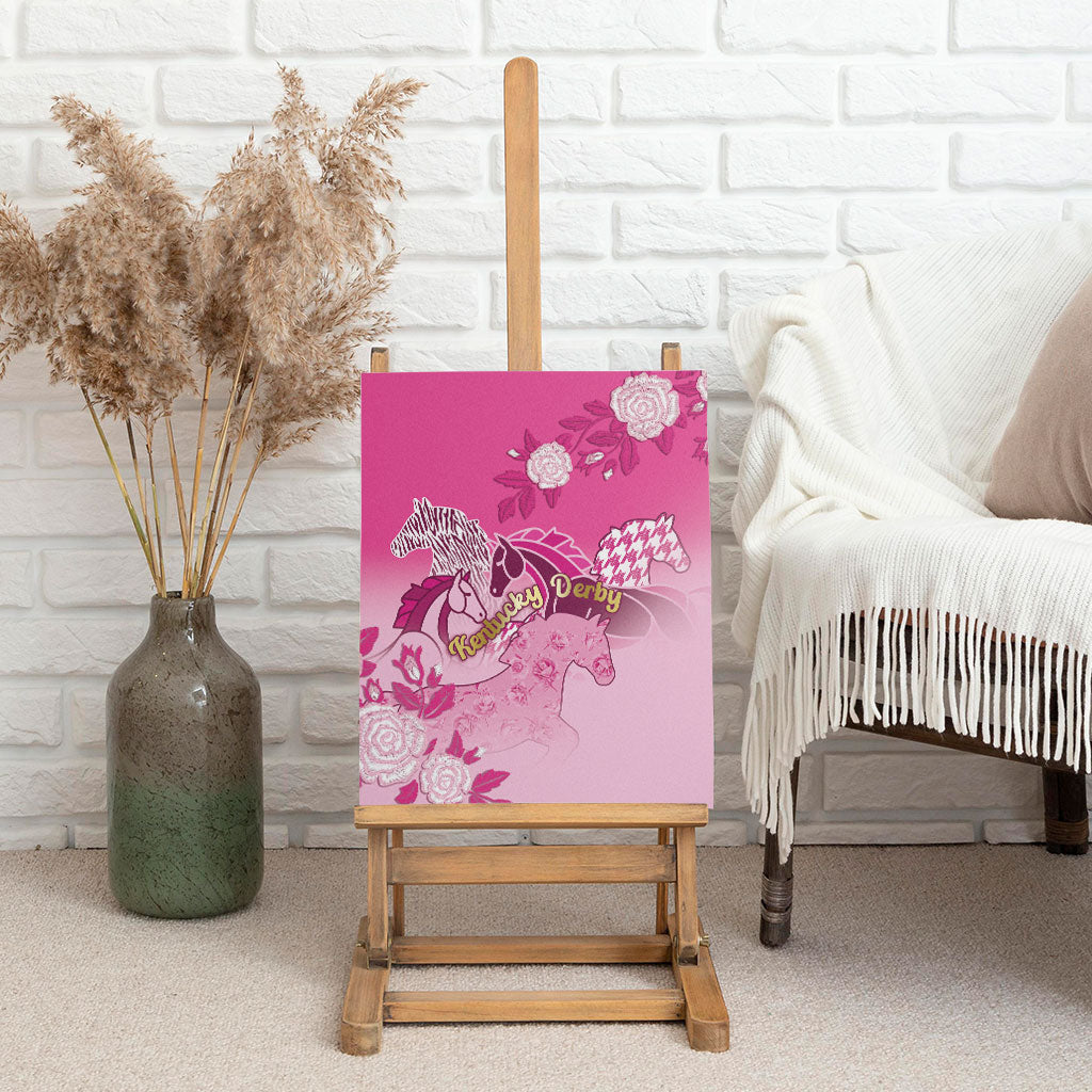 Kentucky Horse Canvas Wall Art Roses Equestrian Pattern Houndstooth Floral