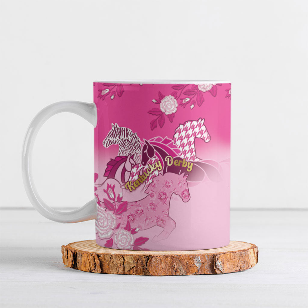 Personalized Kentucky Horse Ceramic Mug Roses Equestrian Pattern Houndstooth Floral