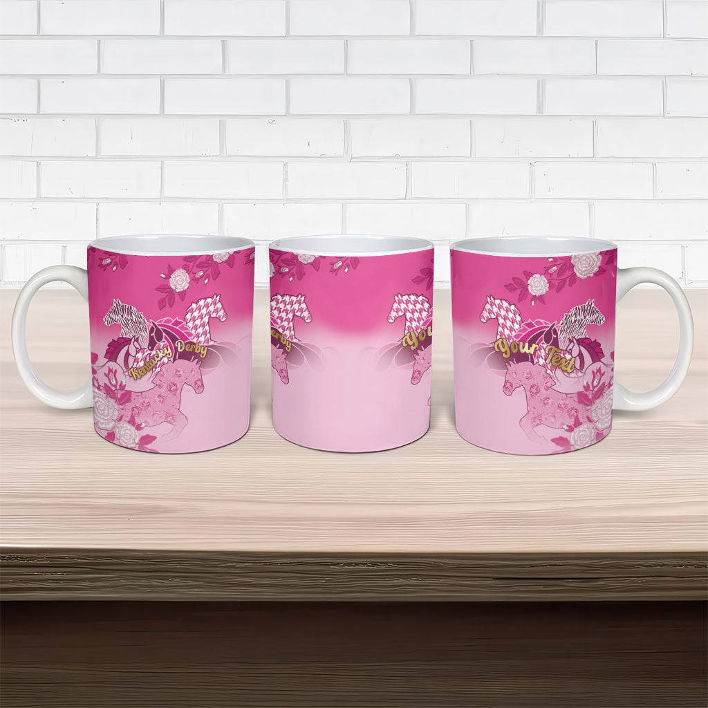 Personalized Kentucky Horse Ceramic Mug Roses Equestrian Pattern Houndstooth Floral