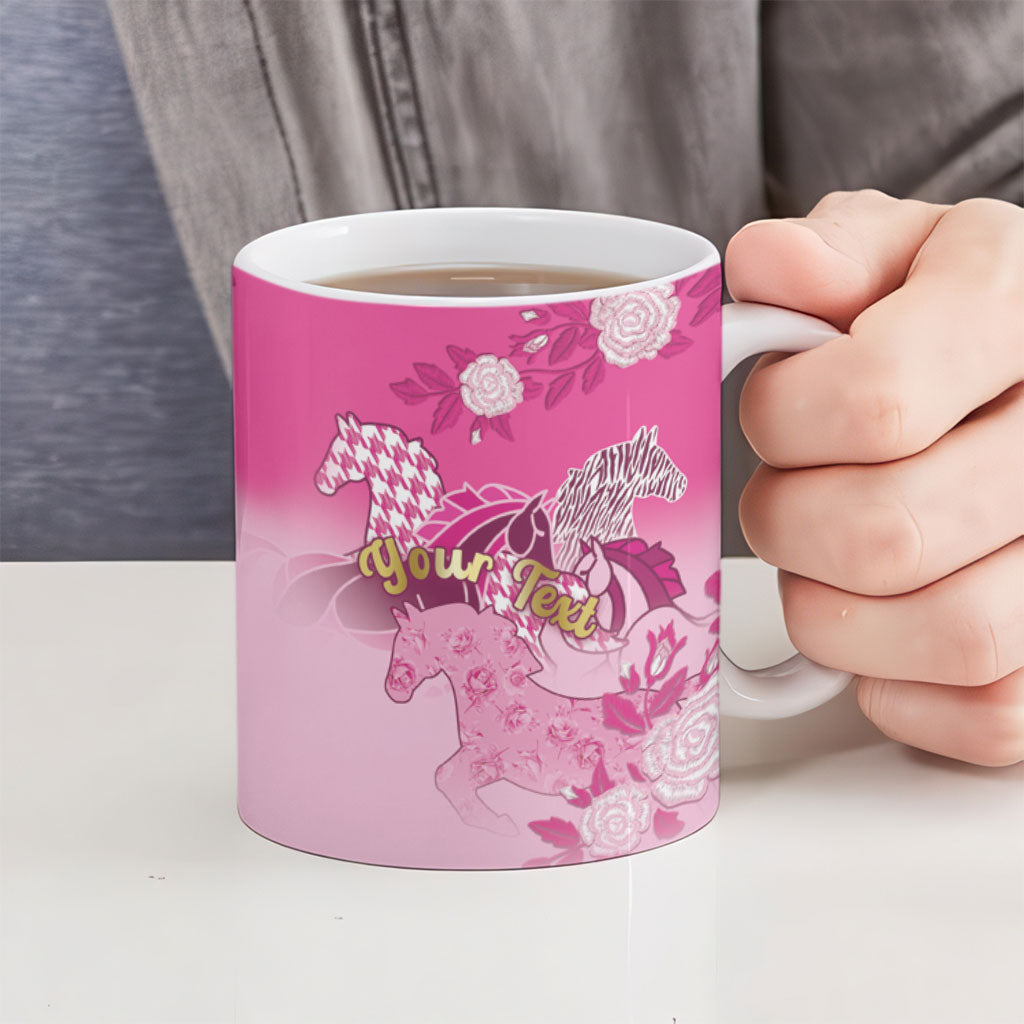 Personalized Kentucky Horse Ceramic Mug Roses Equestrian Pattern Houndstooth Floral