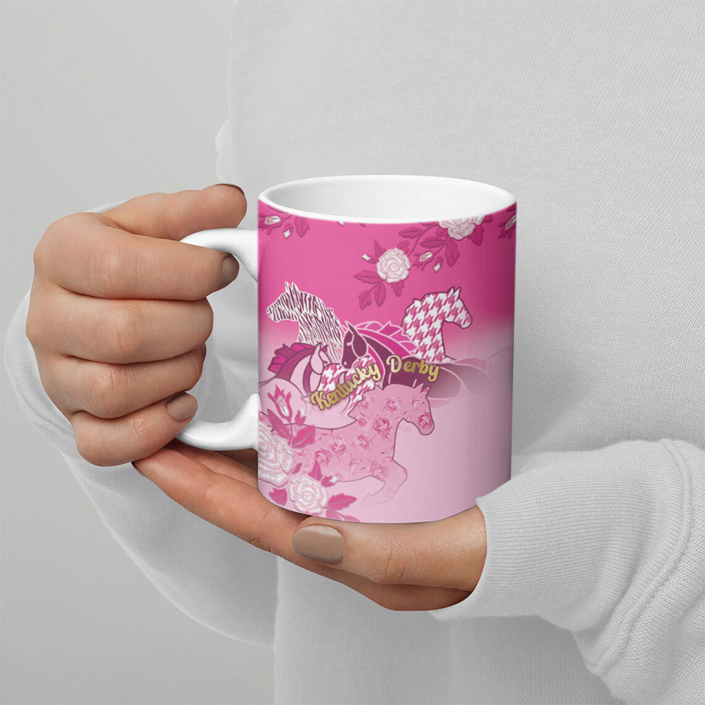Personalized Kentucky Horse Ceramic Mug Roses Equestrian Pattern Houndstooth Floral