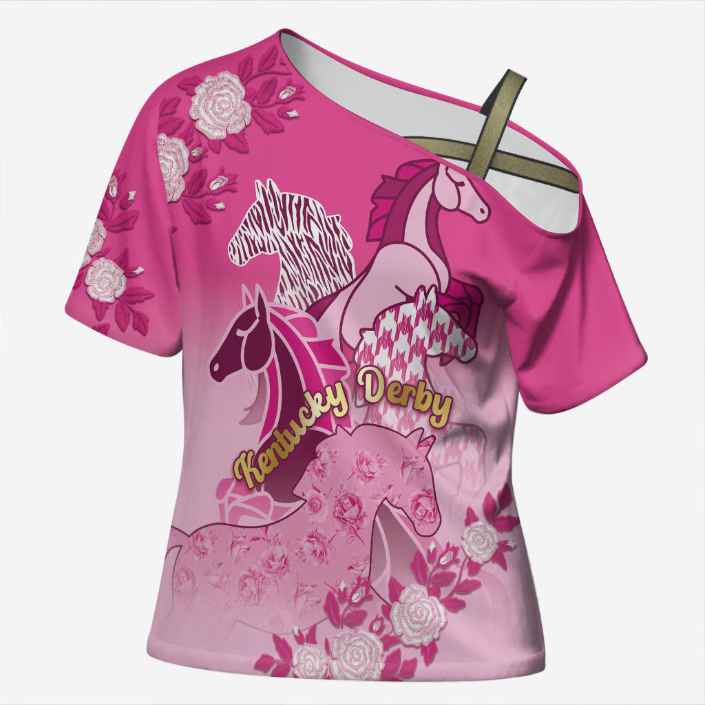 Personalized Kentucky Horse Cross Shoulder Shirt Roses Equestrian Pattern Houndstooth Floral