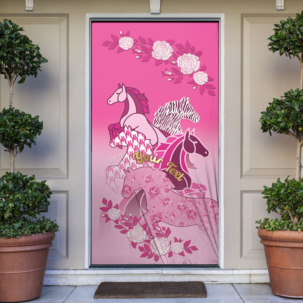 Personalized Kentucky Horse Door Cover Roses Equestrian Pattern Houndstooth Floral