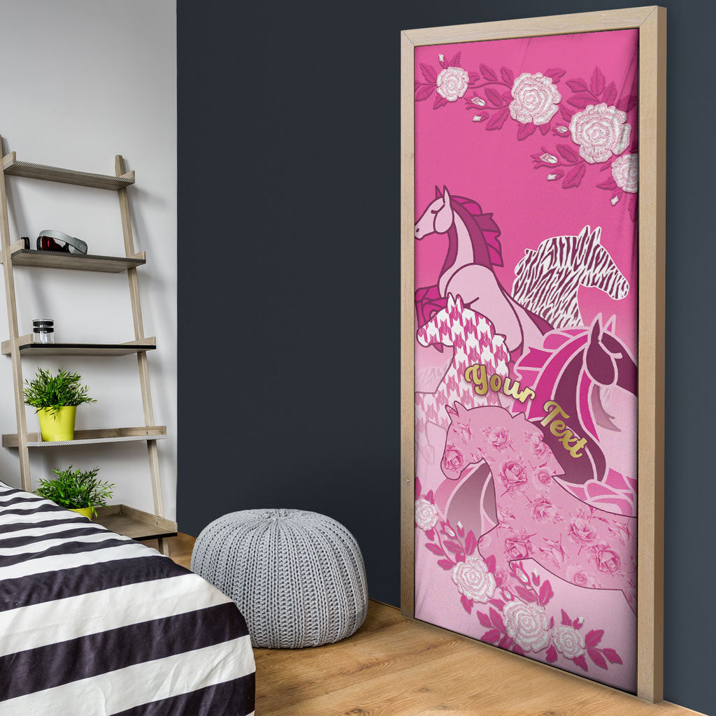 Personalized Kentucky Horse Door Cover Roses Equestrian Pattern Houndstooth Floral