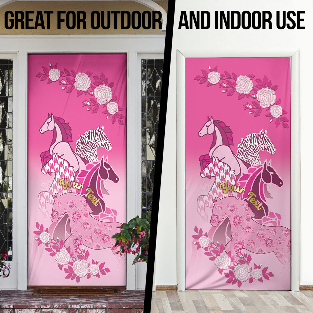 Personalized Kentucky Horse Door Cover Roses Equestrian Pattern Houndstooth Floral