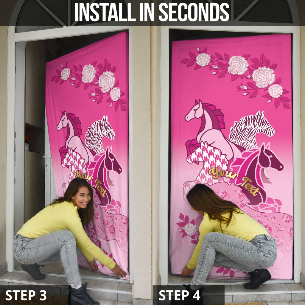 Personalized Kentucky Horse Door Cover Roses Equestrian Pattern Houndstooth Floral