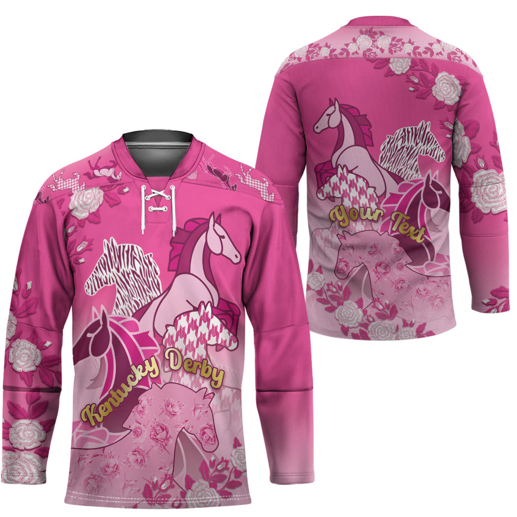 Personalized Kentucky Horse Hockey Jersey Roses Equestrian Pattern Houndstooth Floral