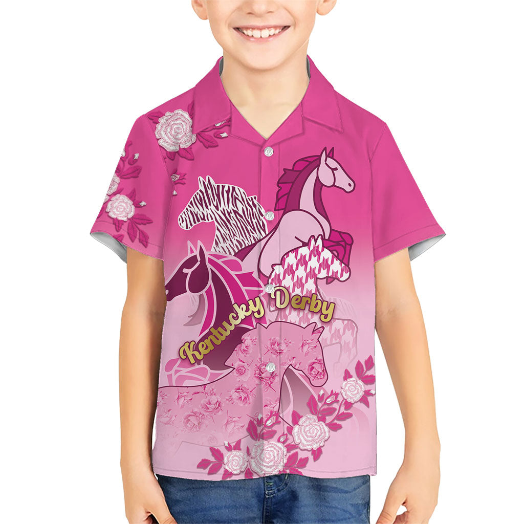 Personalized Kentucky Horse Kid Hawaiian Shirt Roses Equestrian Pattern Houndstooth Floral