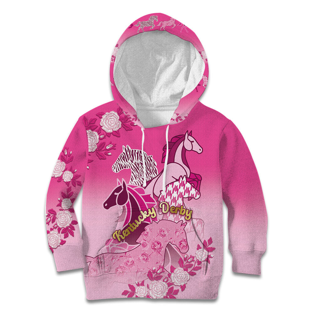 Personalized Kentucky Horse Kid Hoodie Roses Equestrian Pattern Houndstooth Floral