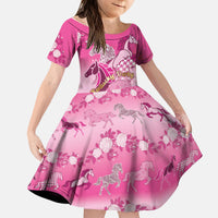 Personalized Kentucky Horse Kid Short Sleeve Dress Roses Equestrian Pattern Houndstooth Floral