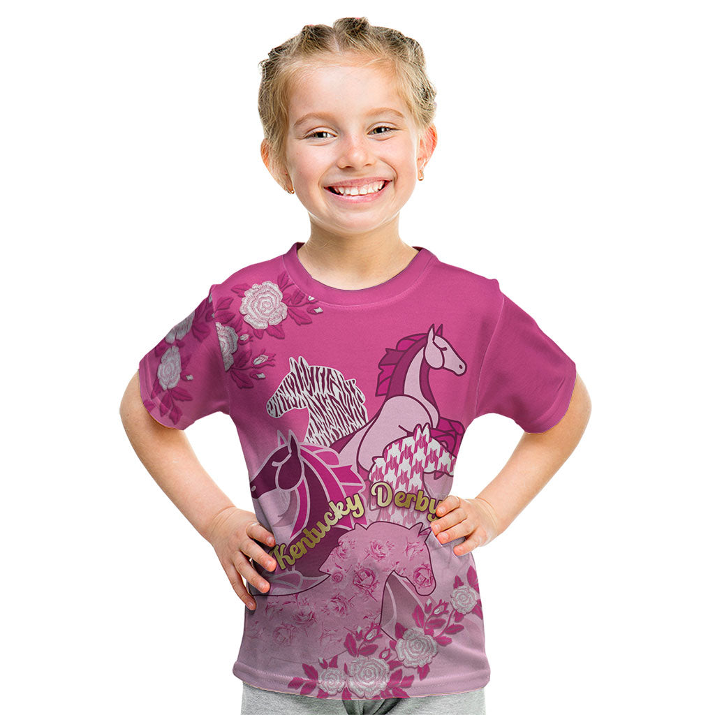 Personalized Kentucky Horse Kid T Shirt Roses Equestrian Pattern Houndstooth Floral