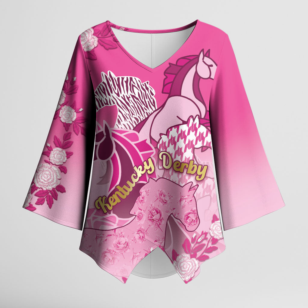 Personalized Kentucky Horse Kimono Sleeve Blouse Roses Equestrian Pattern Houndstooth Floral