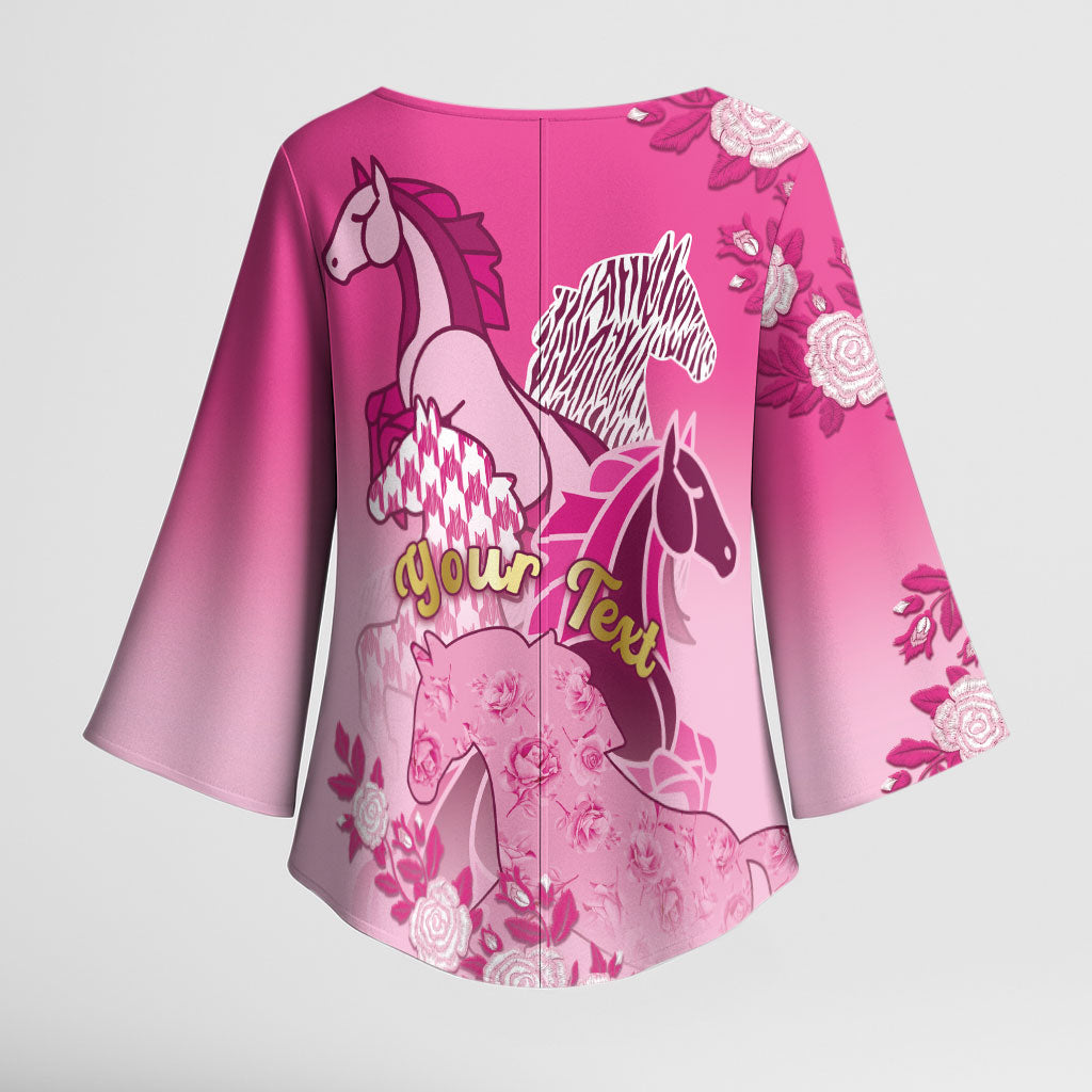 Personalized Kentucky Horse Kimono Sleeve Blouse Roses Equestrian Pattern Houndstooth Floral