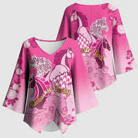 Personalized Kentucky Horse Kimono Sleeve Blouse Roses Equestrian Pattern Houndstooth Floral