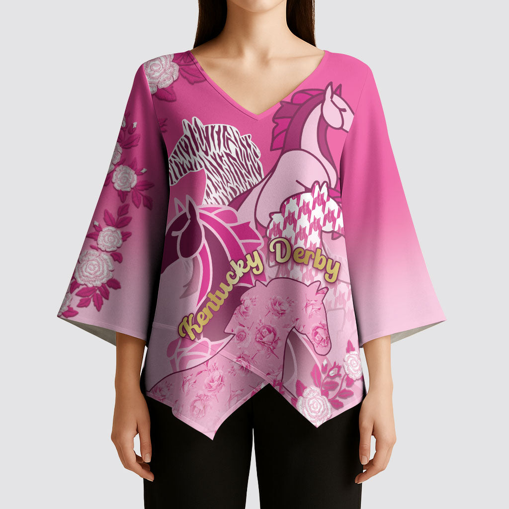Personalized Kentucky Horse Kimono Sleeve Blouse Roses Equestrian Pattern Houndstooth Floral