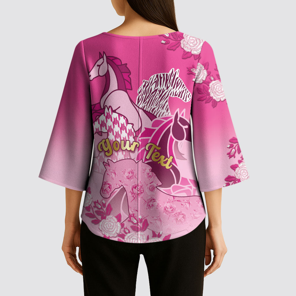 Personalized Kentucky Horse Kimono Sleeve Blouse Roses Equestrian Pattern Houndstooth Floral