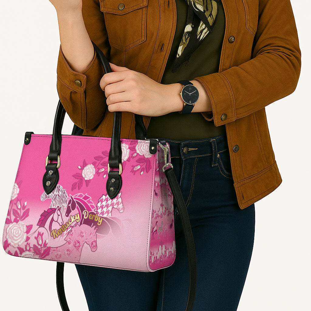 Kentucky Horse Leather Bag Roses Equestrian Pattern Houndstooth Floral