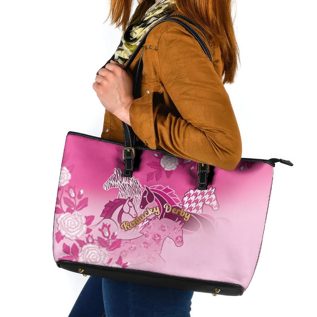 Kentucky Horse Leather Tote Bag Roses Equestrian Pattern Houndstooth Floral