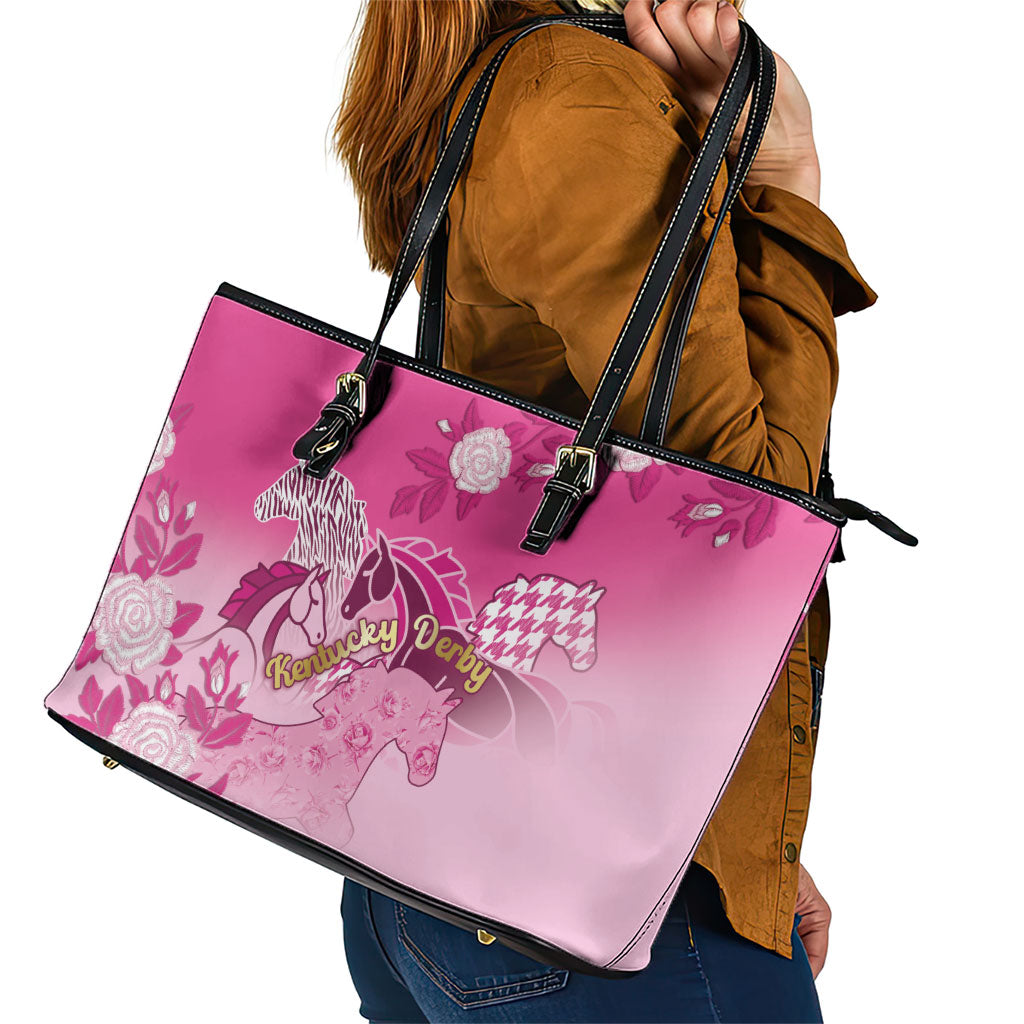 Kentucky Horse Leather Tote Bag Roses Equestrian Pattern Houndstooth Floral
