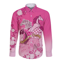 Personalized Kentucky Horse Long Sleeve Button Shirt Roses Equestrian Pattern Houndstooth Floral