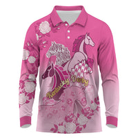 Personalized Kentucky Horse Long Sleeve Polo Shirt Roses Equestrian Pattern Houndstooth Floral