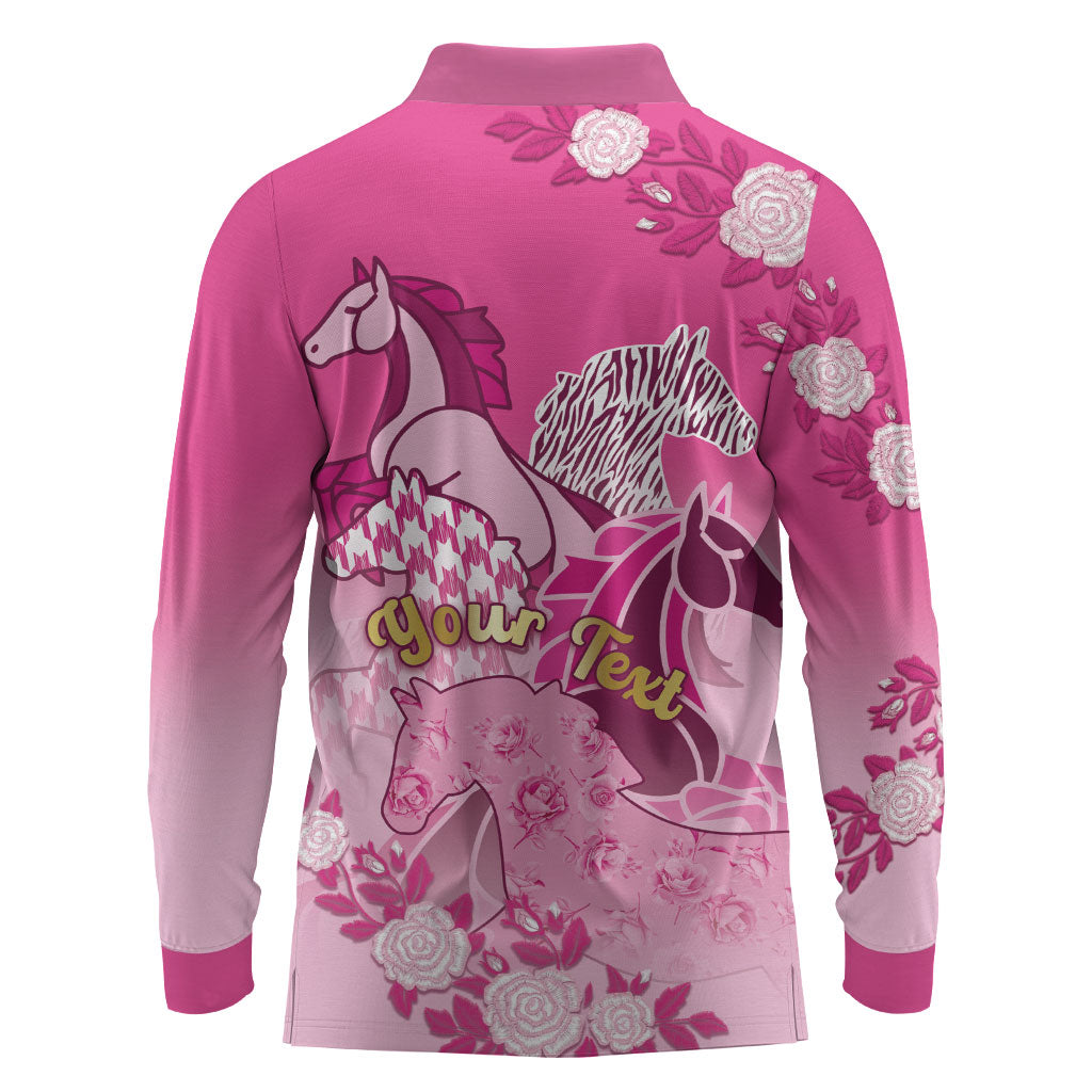 Personalized Kentucky Horse Long Sleeve Polo Shirt Roses Equestrian Pattern Houndstooth Floral